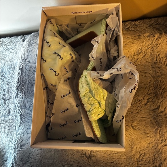 2/$35 Qupid NEW 7 Teal Mint Pastel Raffia Braided Heels Pumps Sandals Soft Girl - Picture 7 of 7